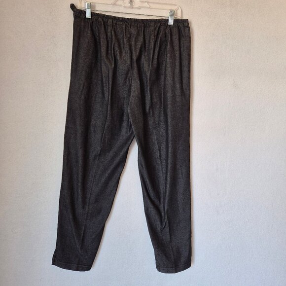 EILEEN FISHER Cotton Blend Black Chambray Tapered Ankle Pants Elastic-Waist Zip - Picture 3 of 10